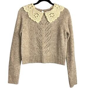 Astr Beige Sweater with Cream Collar